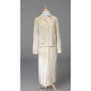 Ann Tjian KENAR Womens 8/12 2pc CREAM Silk Linen Jacket & Maxi Skirt Set READ